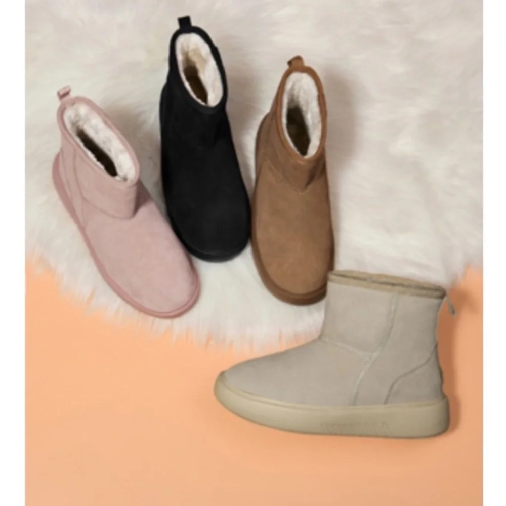 Winter Women's  Faux Fur Lined Suede Ankle Snow Boots Beige​ NWOT sz 9 EUC